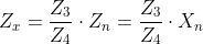 Formel: Z_x = \frac{Z_3}{Z_4} \cdot Z_n = \frac{Z_3}{Z_4} \cdot X_n